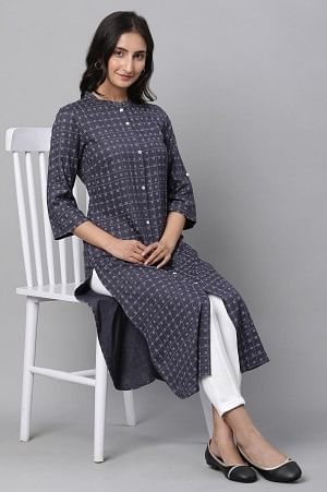 Green Geometric Printed Casual Kurta