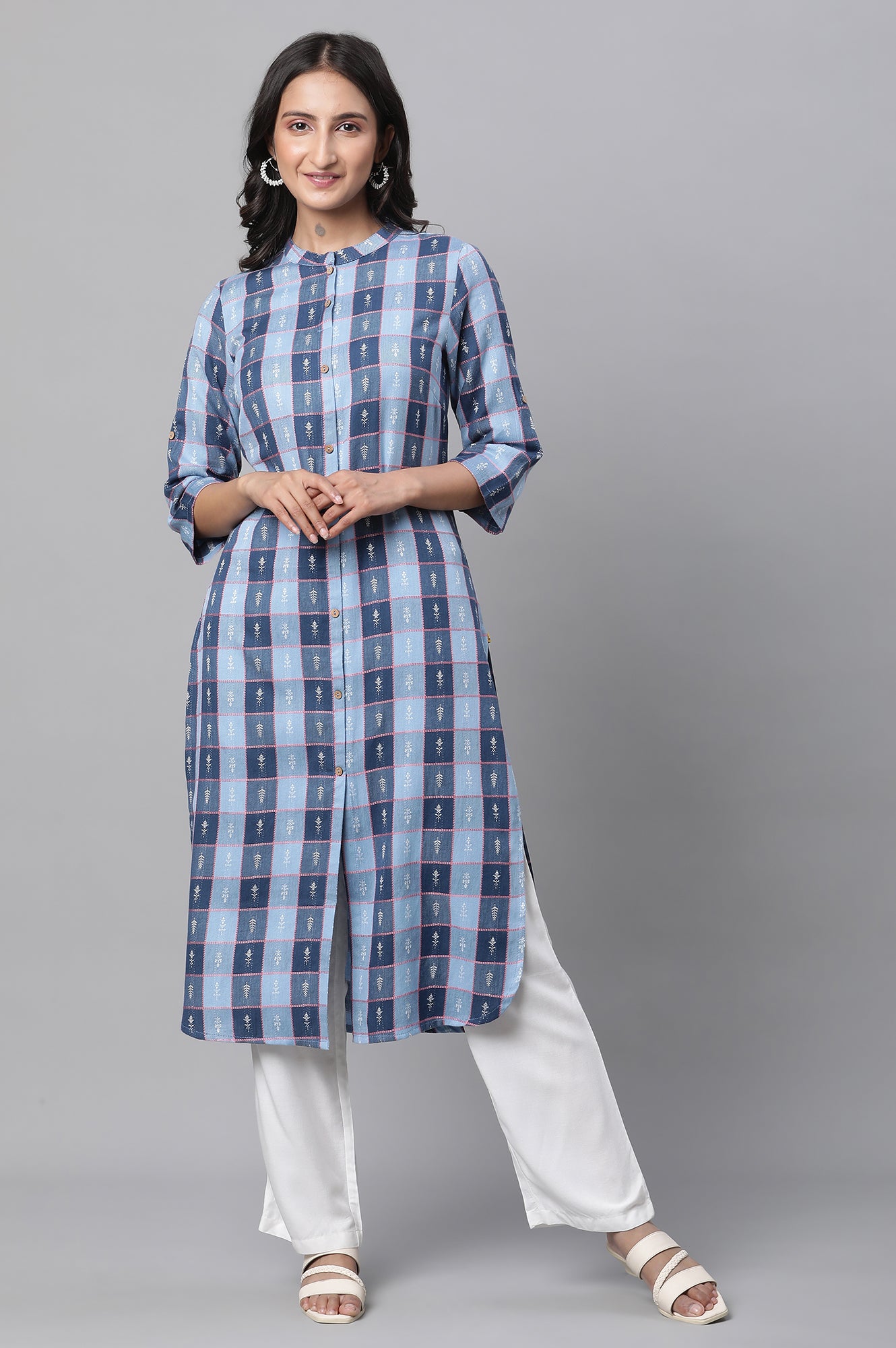 Green Grey Stripe Printed Kurta