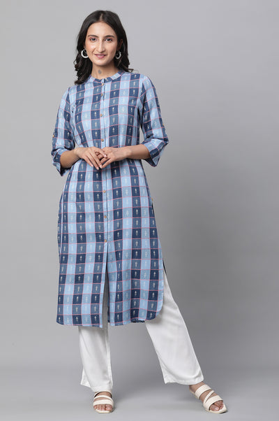 Green Grey Stripe Printed Kurta