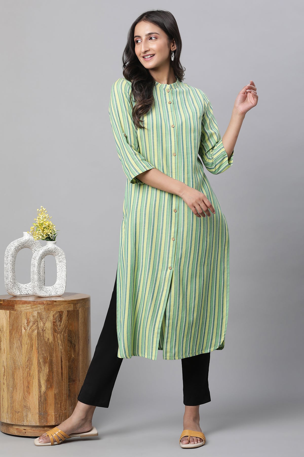 White Cotton Abstract Printed Straight Kurta - XS