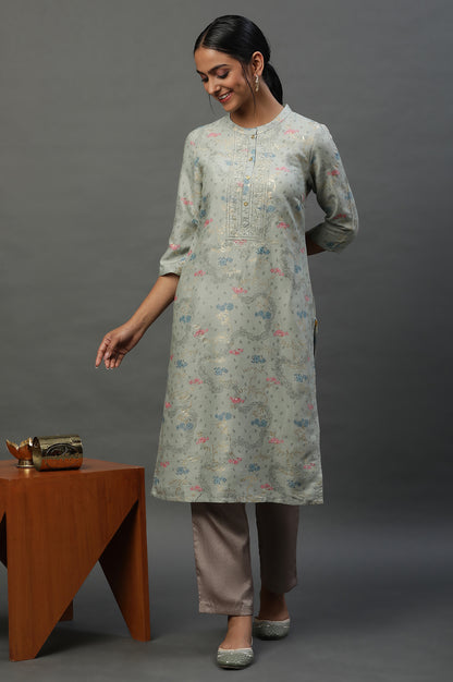 Green Abstract Printed Ethnic Kurta