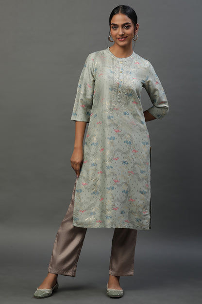 Green Abstract Printed Ethnic Kurta