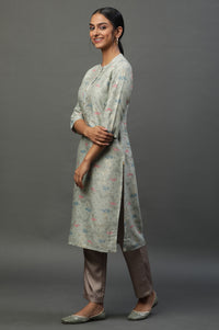Green Abstract Printed Ethnic Kurta
