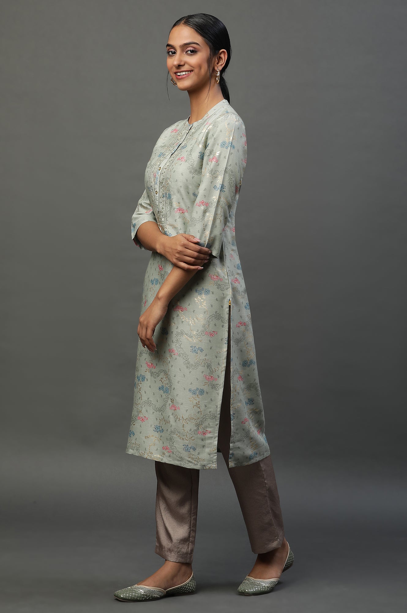 Green Abstract Printed Ethnic Kurta