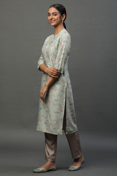 Green Abstract Printed Ethnic Kurta