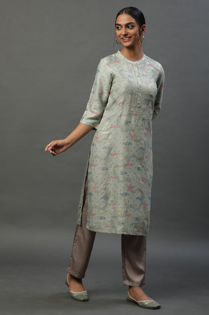 Green Abstract Printed Ethnic Kurta