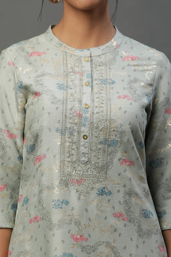 Green Abstract Printed Ethnic Kurta