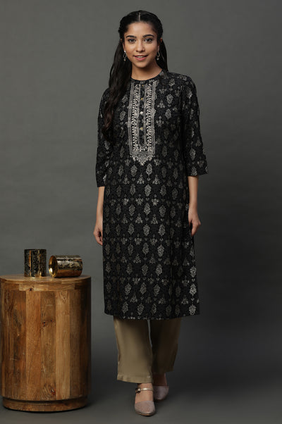 Black Abstract Printed Ethnic Kurta