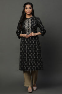 Black Abstract Printed Ethnic Kurta