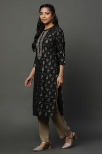 Black Abstract Printed Ethnic Kurta