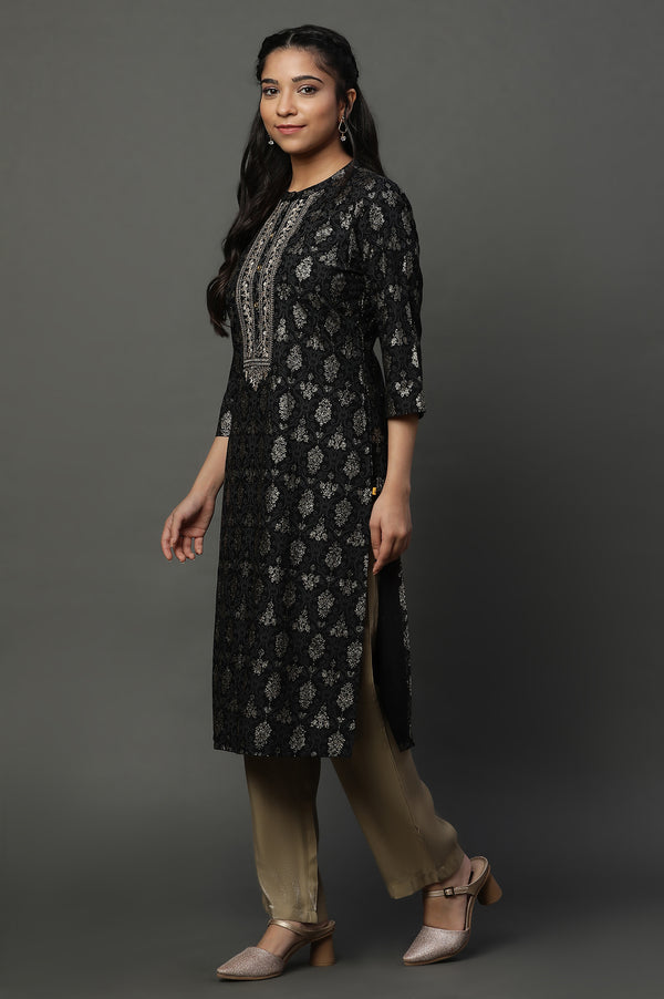 Black Abstract Printed Ethnic Kurta