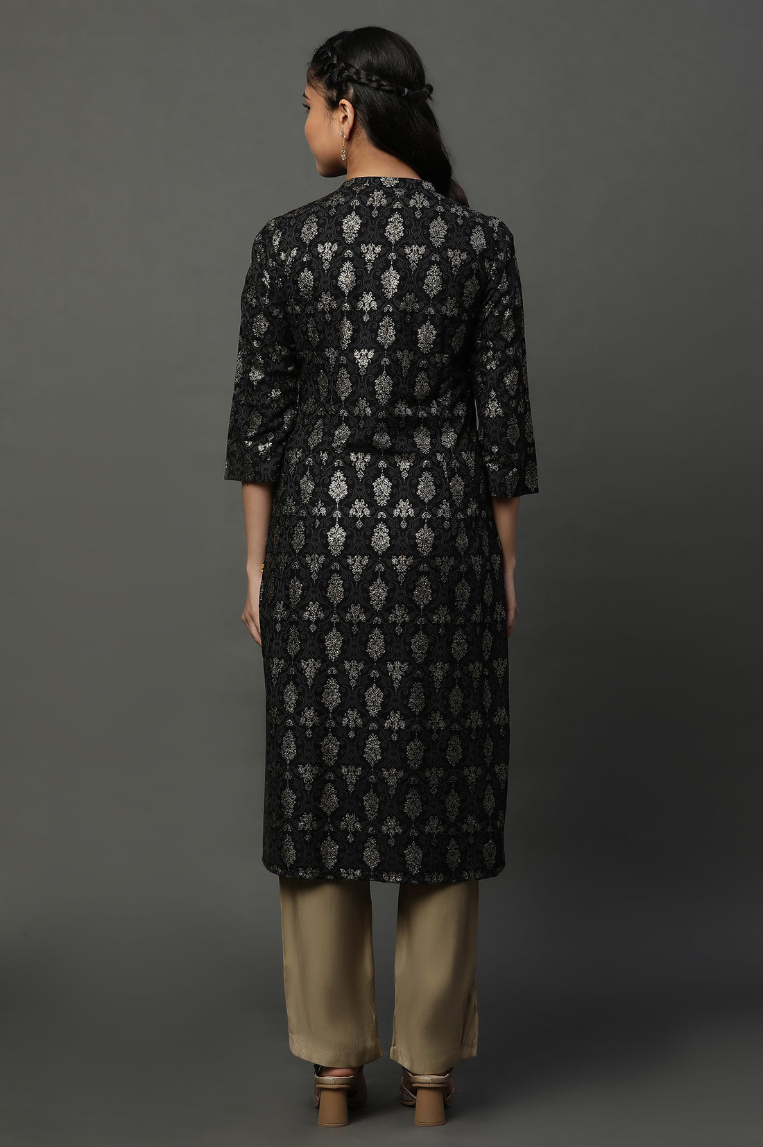 Black Abstract Printed Ethnic Kurta