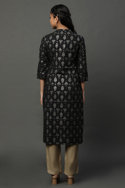 Black Abstract Printed Ethnic Kurta