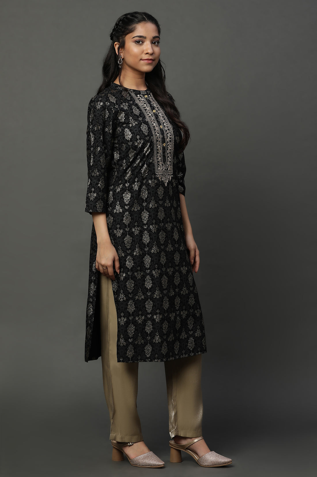 Black Abstract Printed Ethnic Kurta
