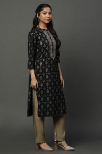 Black Abstract Printed Ethnic Kurta