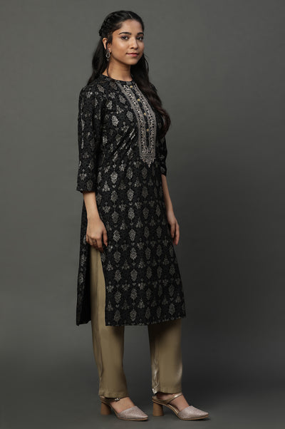 Black Abstract Printed Ethnic Kurta