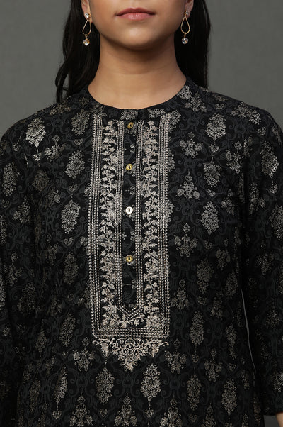 Black Abstract Printed Ethnic Kurta