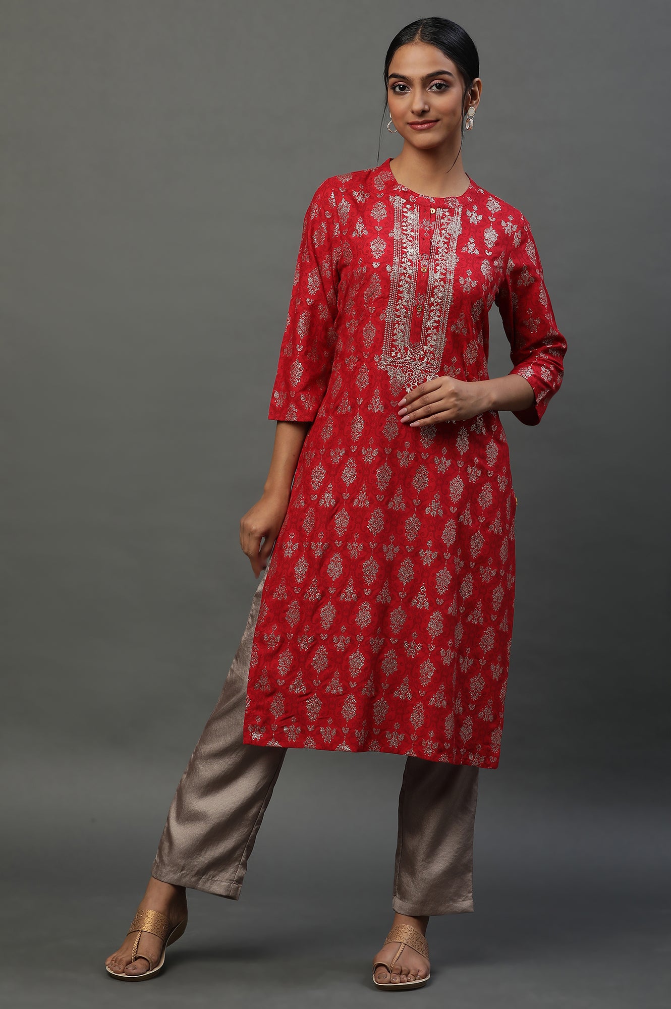 Red Abstract Printed Ethnic Kurta