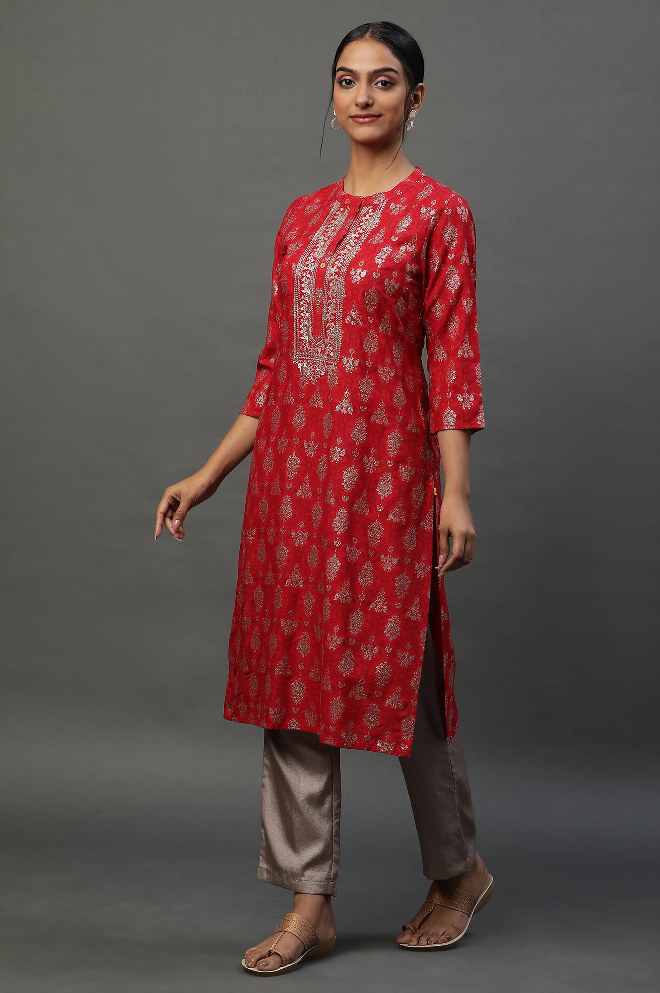 Red Abstract Printed Ethnic Kurta