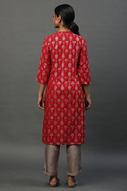 Red Abstract Printed Ethnic Kurta