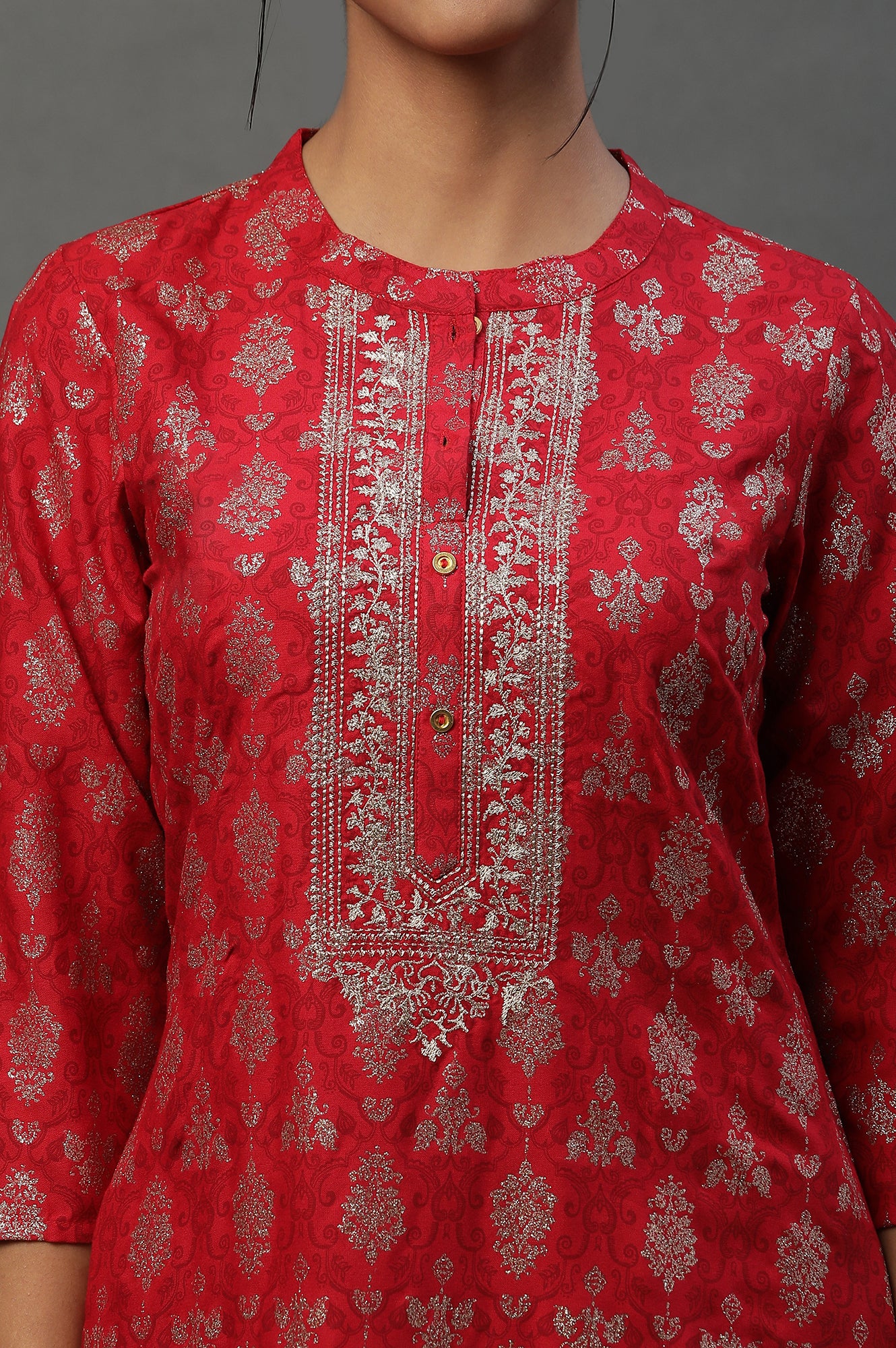 Red Abstract Printed Ethnic Kurta