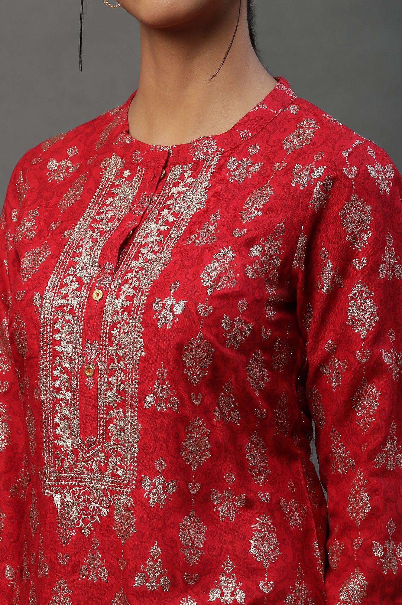 Red Abstract Printed Ethnic Kurta