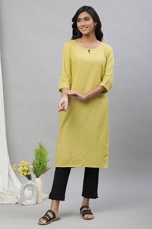 Yellow Yarn Dyed Straight Kurta