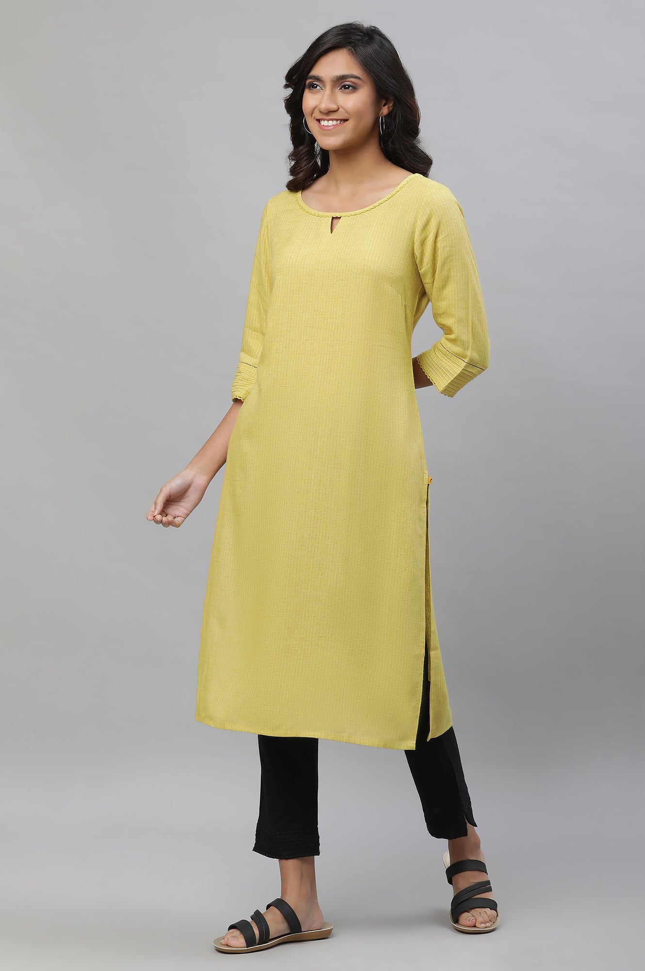 Yellow Yarn Dyed Straight Kurta