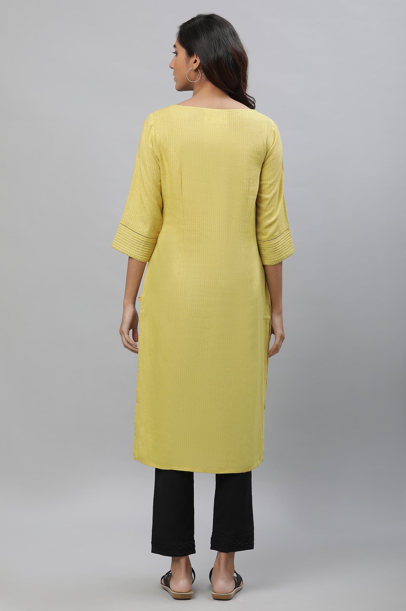 Yellow Yarn Dyed Straight Kurta