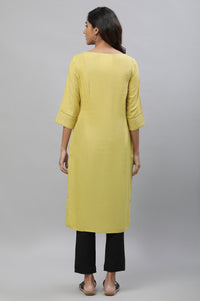 Yellow Solid Lace Trim Straight Rayon Kurta