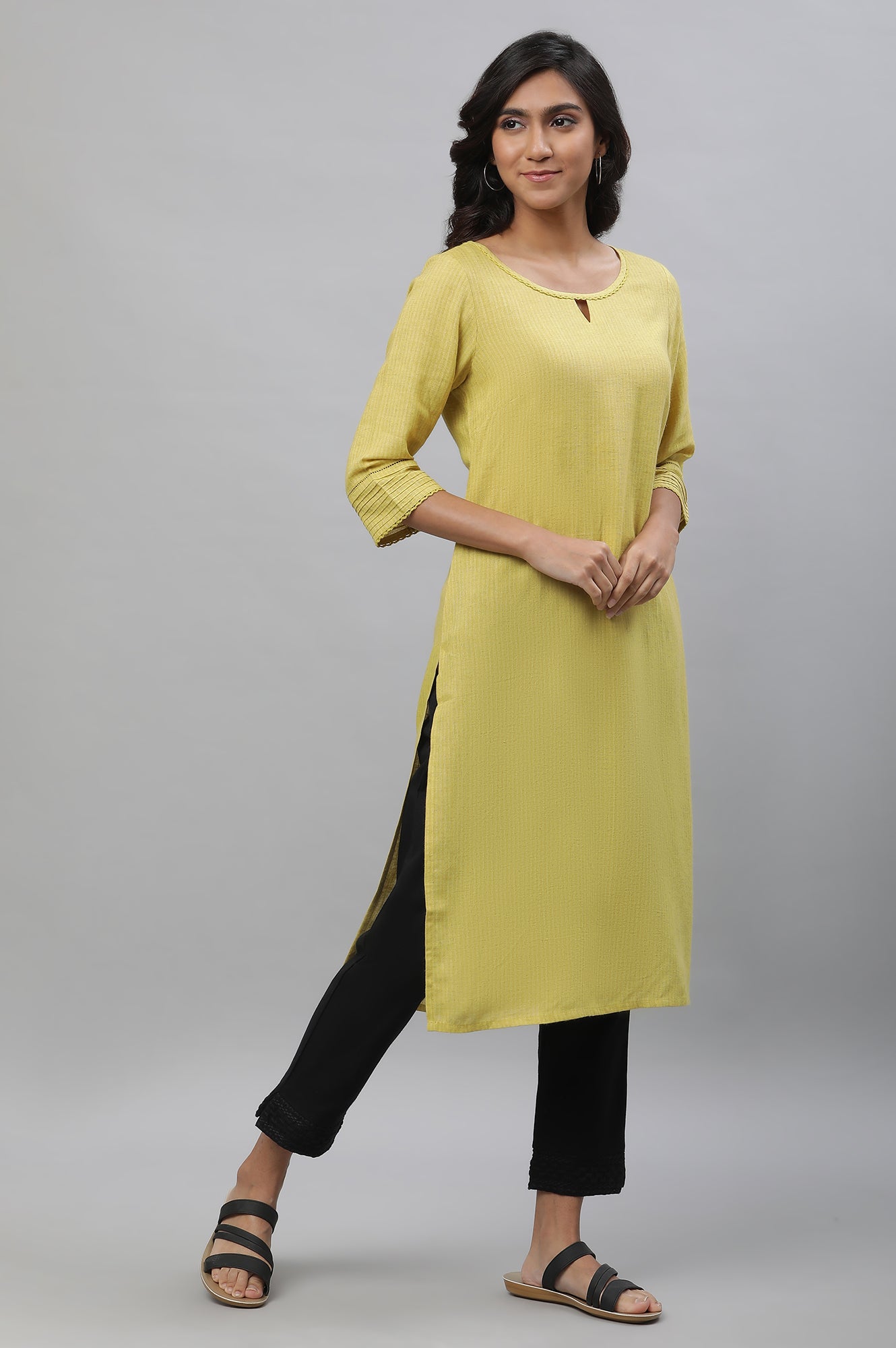 Yellow Yarn Dyed Straight Kurta