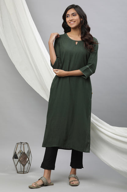 Green Yarn Dyed Straight Kurta