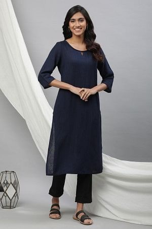 Blue Yarn Dyed Straight Kurta