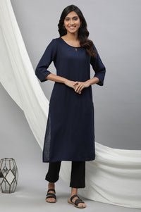 Blue Yarn Dyed Straight Kurta
