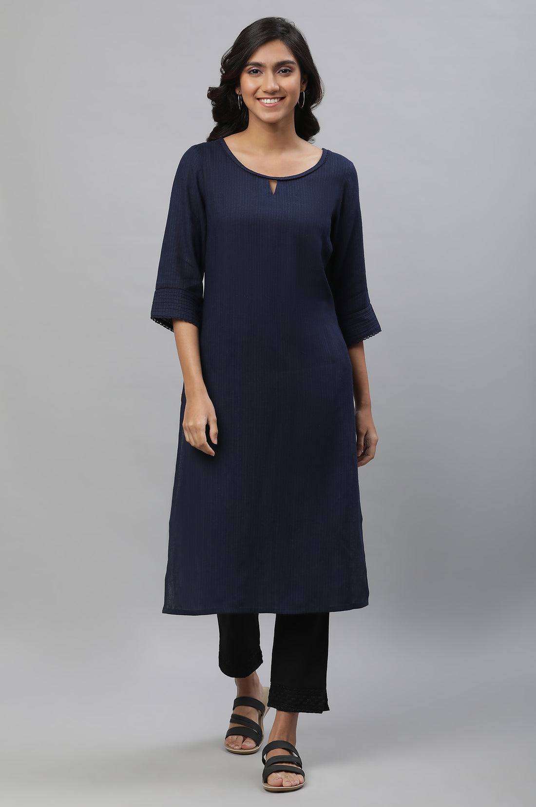 Blue Yarn Dyed Straight Kurta