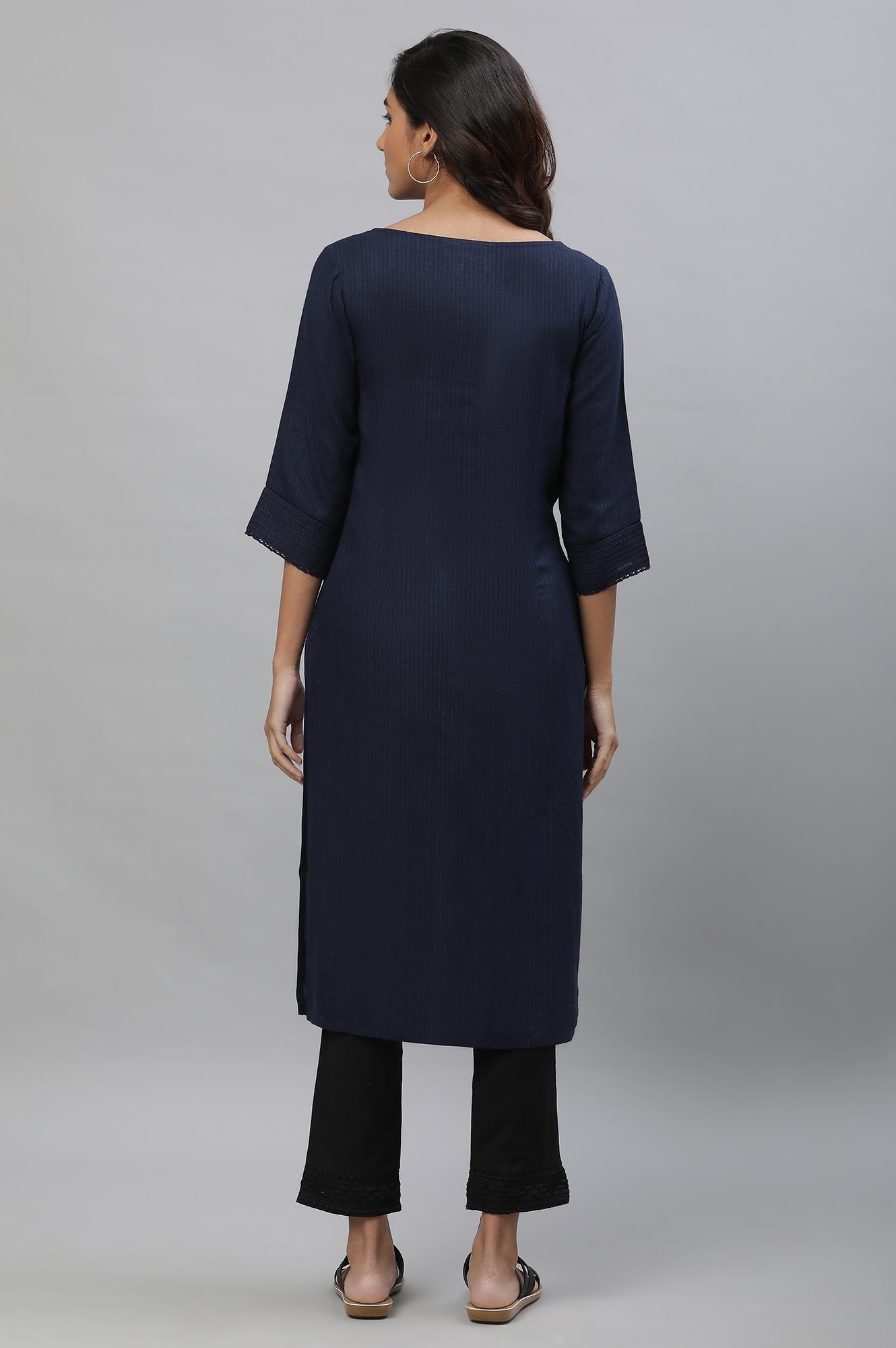 Blue Yarn Dyed Straight Kurta