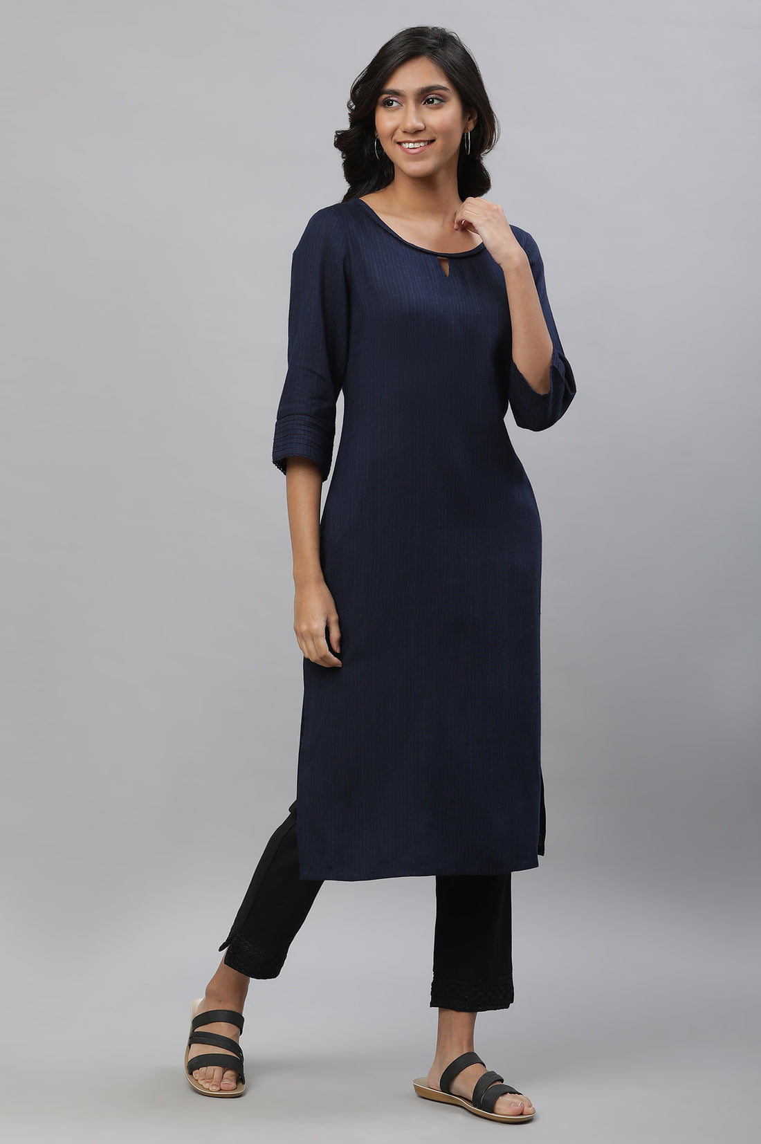 Blue Yarn Dyed Straight Kurta