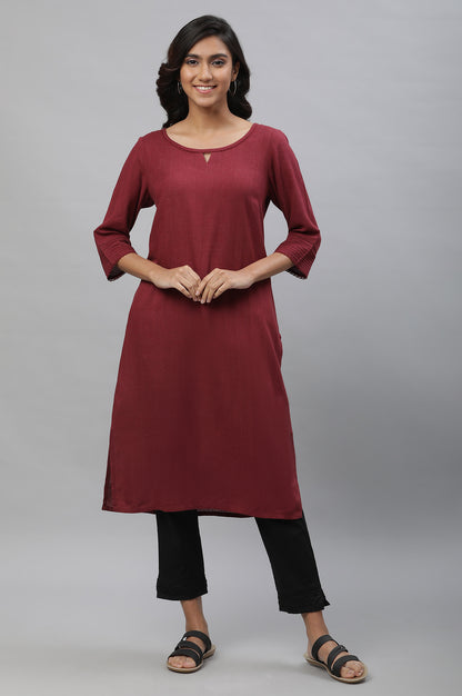 Maroon Yarn Dyed Straight Kurta