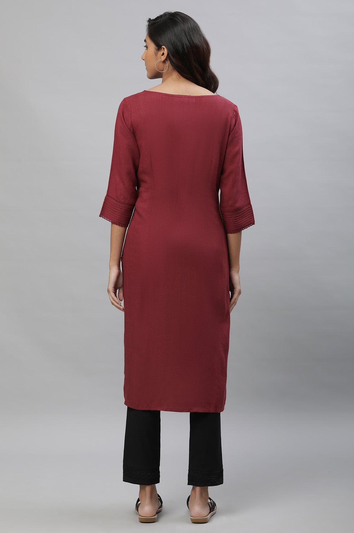 Straight Thread Wool Buy Maroon Yarn Dyed Straight Kurta Online for Woman | Shop for Aurelia