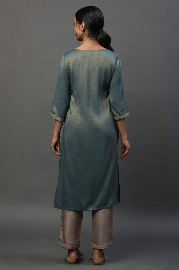 Green Yarn Dyed Embellished Kurta