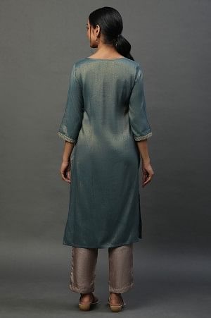 Green Yarn Dyed Embellished Kurta