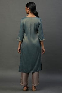 Green Yarn Dyed Embellished Kurta