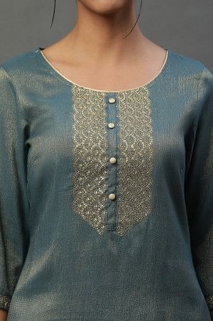 Green Yarn Dyed Embellished Kurta