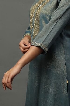 Green Yarn Dyed Embellished Kurta