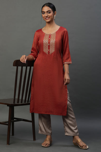 Red Yarn Dyed Embellished Kurta