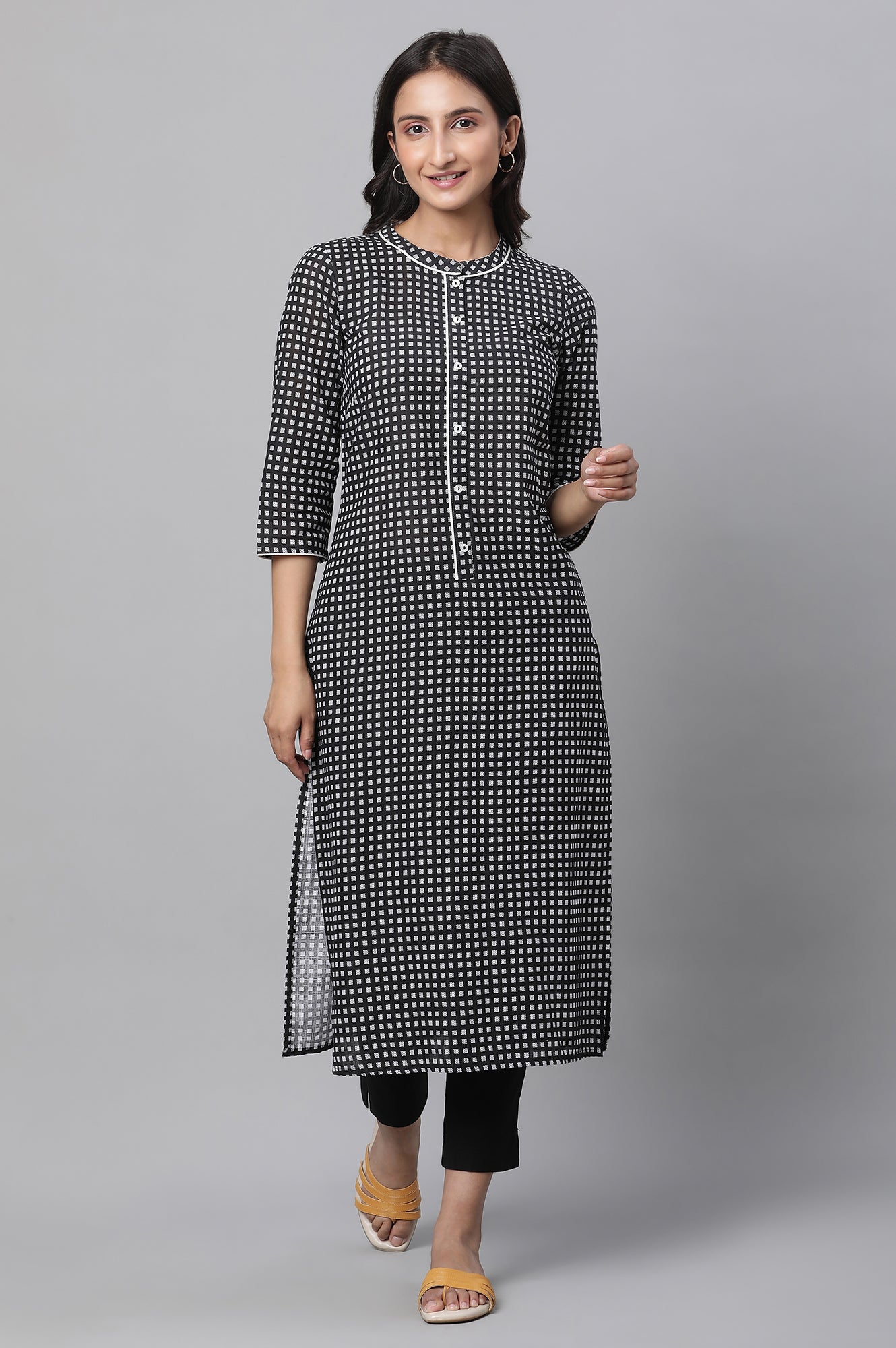 Navy Blue Cotton Abstract Printed Straight Kurta