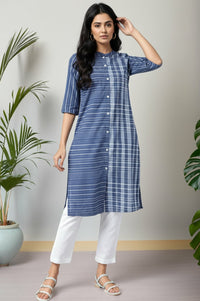 Blue Asymmetric Placement Kurta