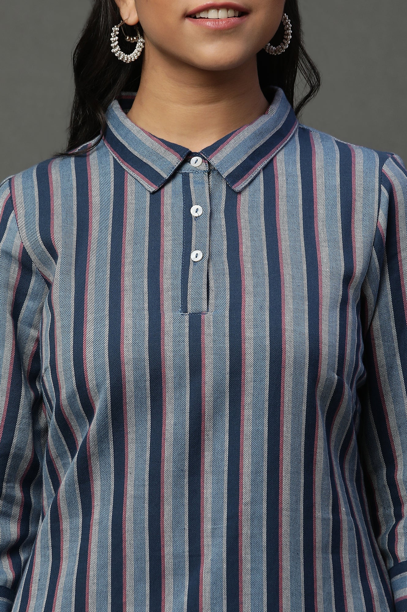 Blue Striper Shirt Collar Kurta