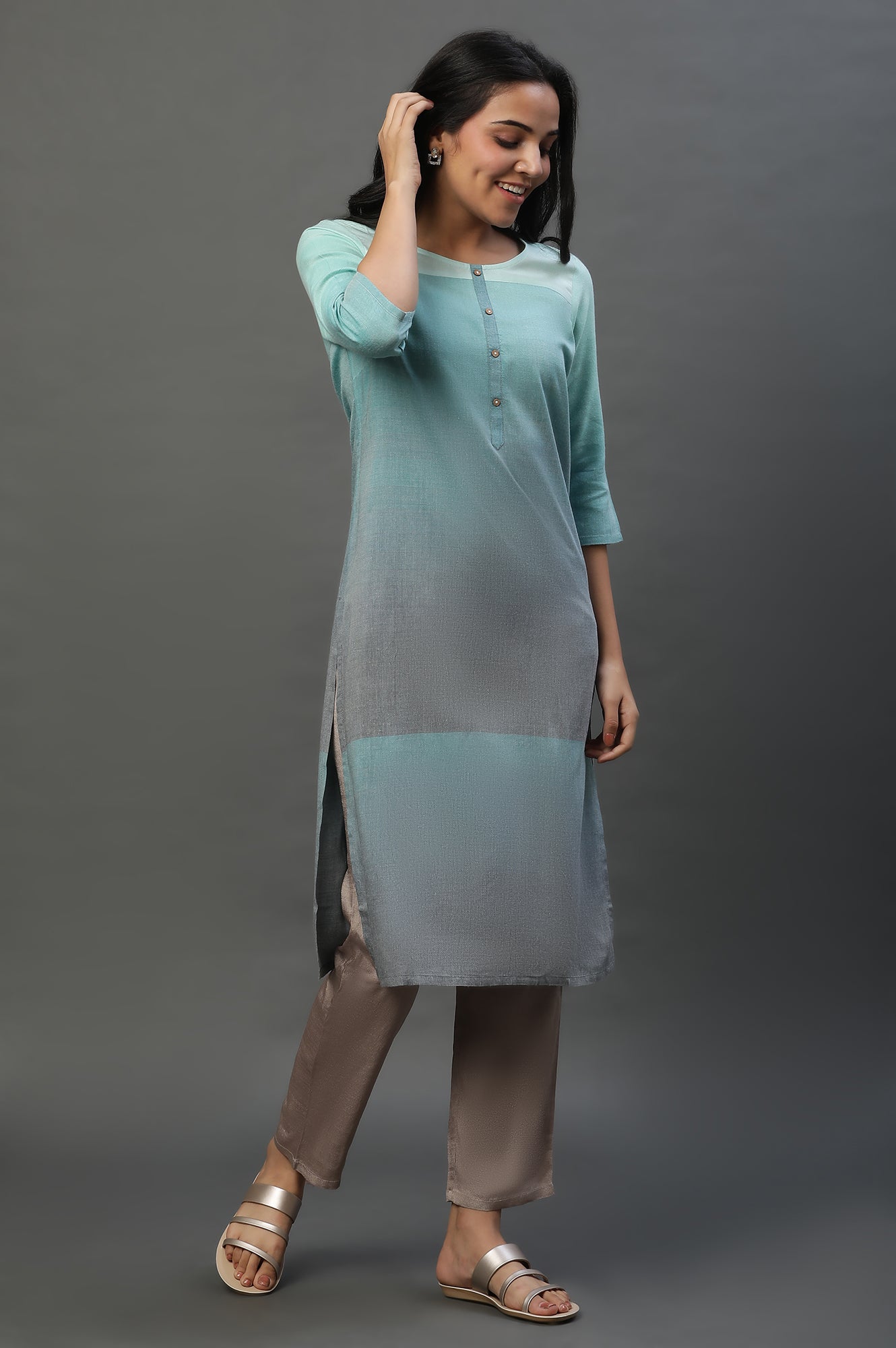 Lichen Green Yarn Dyed Kurta