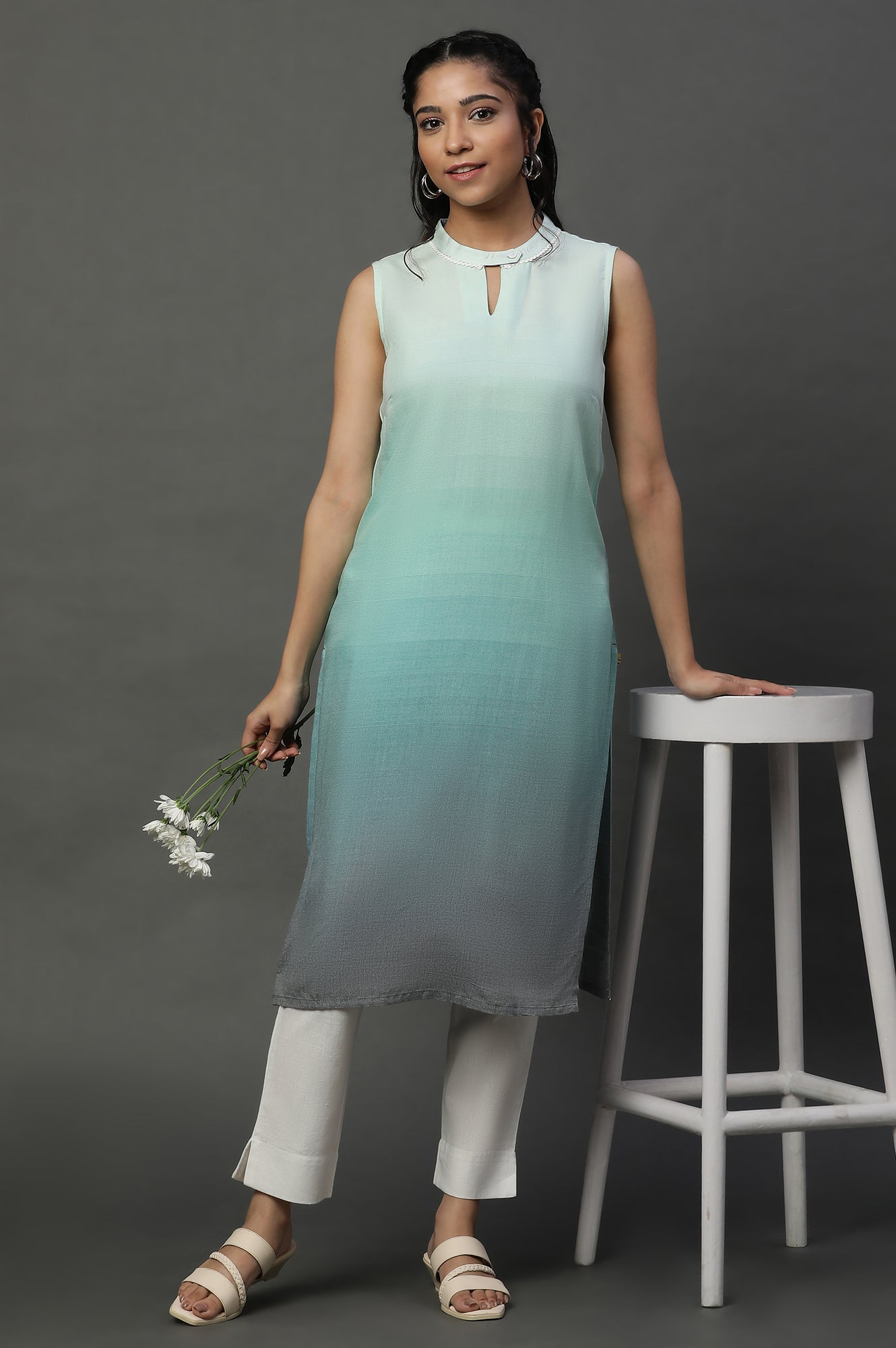 Lichen Green Ombre Sleeveless Kurta